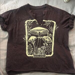 Brown Graphic T-Shirt with Mushroom Design